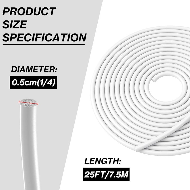 Taikula 25FT Backer Rod 1/4 Inch Diameter Rubber Caulk Concrete Expansion Joint Filler White Saver Weather Strip Seal for Gaps and Joints Concrete Filling (1/4 Inch x 25FT) - Image 2